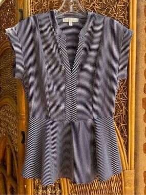 Monteau Los Angeles Striped Peplum Blouse - Black & White Size Large